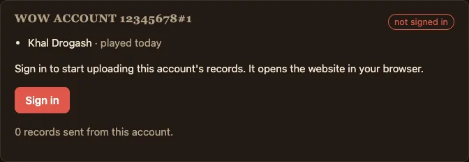 The account card in the app with a red Sign in button